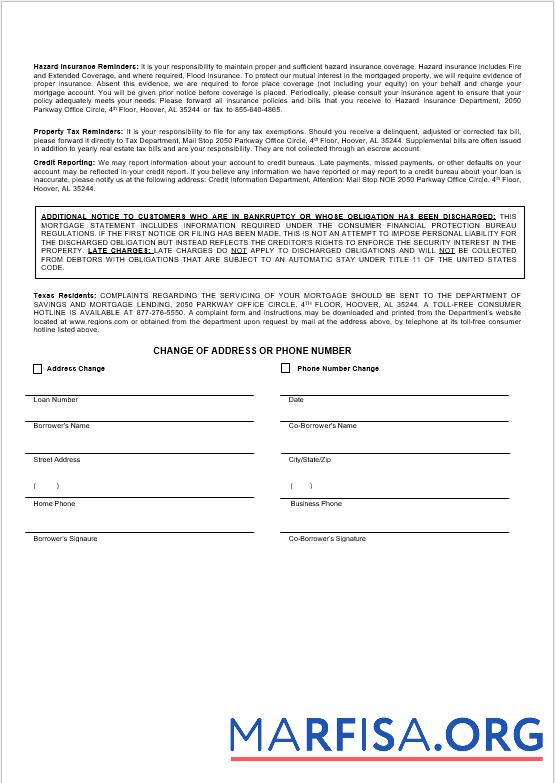 Blank USA Regions bank mortgage statement in Word and PDF formats 3 template